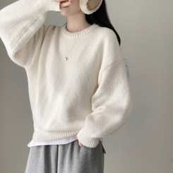 모아 러블리 아방 도톰 울 오버핏 라운드 파스텔 니트 아이보리