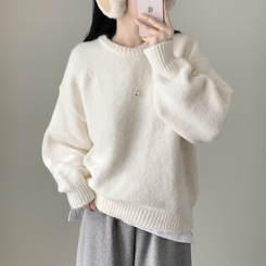 모아 러블리 아방 도톰 울 오버핏 라운드 파스텔 니트 아이보리