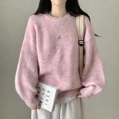 모아 러블리 아방 도톰 울 오버핏 라운드 파스텔 니트 핑크