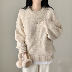 모아 러블리 아방 도톰 울 오버핏 라운드 파스텔 니트 베이지