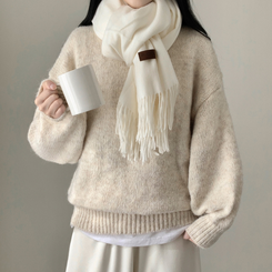 모아 러블리 아방 도톰 울 오버핏 라운드 파스텔 니트 베이지