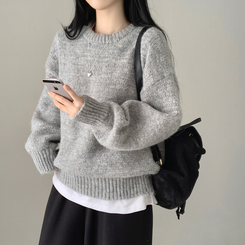 모아 러블리 아방 도톰 울 오버핏 라운드 파스텔 니트 그레이