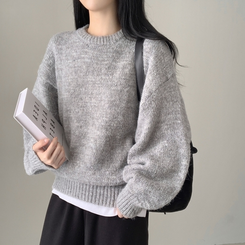 모아 러블리 아방 도톰 울 오버핏 라운드 파스텔 니트 그레이