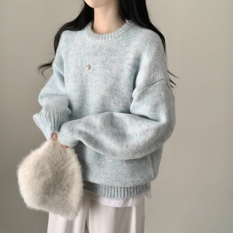 모아 러블리 아방 도톰 울 오버핏 라운드 파스텔 니트 소라