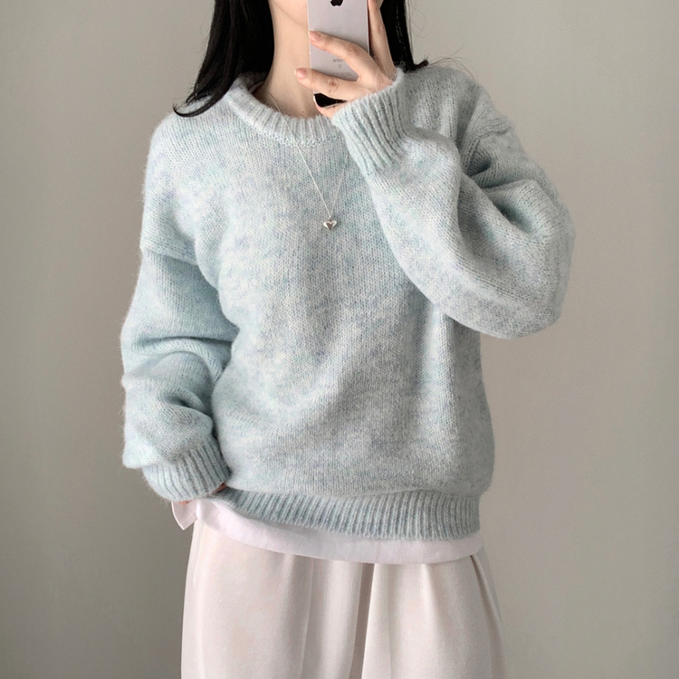 모아 러블리 아방 도톰 울 오버핏 라운드 파스텔 니트 소라