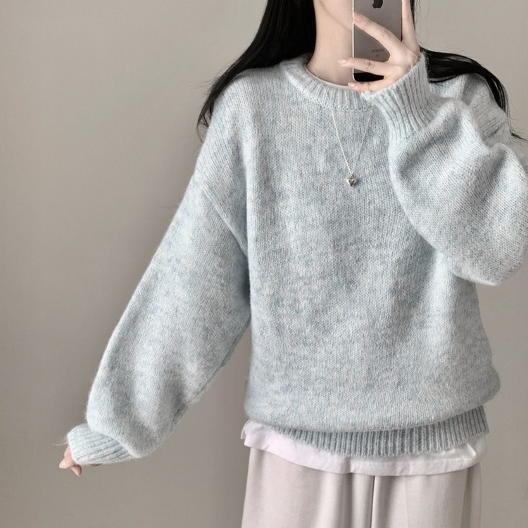 모아 러블리 아방 도톰 울 오버핏 라운드 파스텔 니트 소라