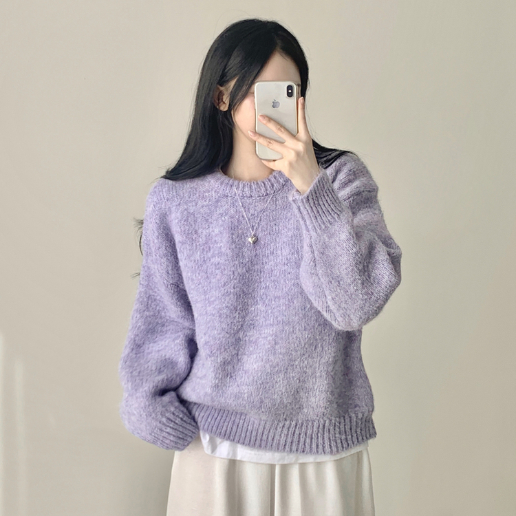 모아 러블리 아방 도톰 울 오버핏 라운드 파스텔 니트 연보라