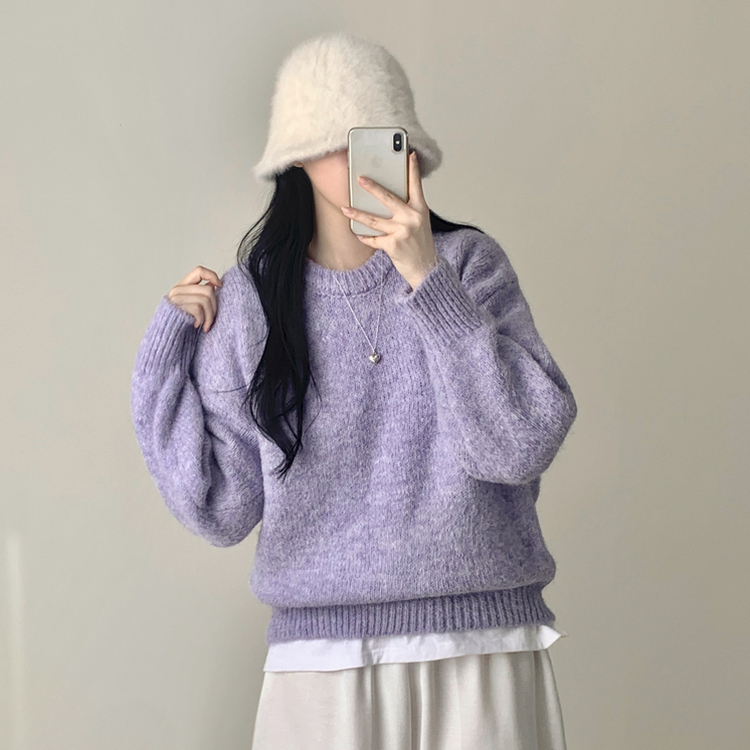 모아 러블리 아방 도톰 울 오버핏 라운드 파스텔 니트 연보라