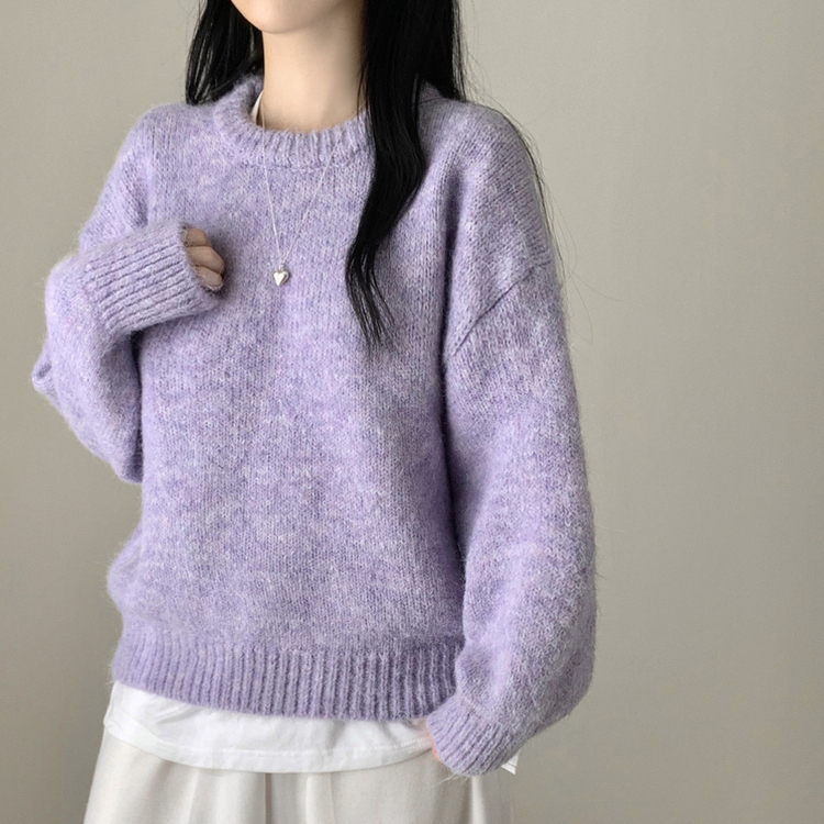 모아 러블리 아방 도톰 울 오버핏 라운드 파스텔 니트 연보라