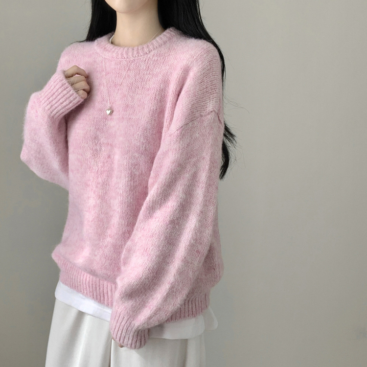 모아 러블리 아방 도톰 울 오버핏 라운드 파스텔 니트 핑크