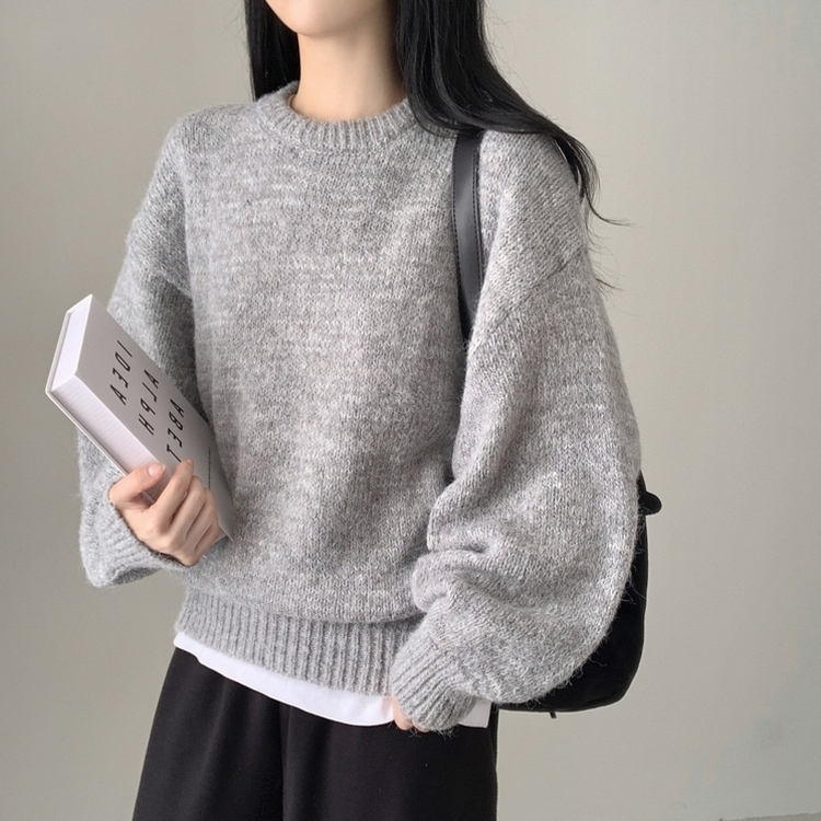 모아 러블리 아방 도톰 울 오버핏 라운드 파스텔 니트 그레이