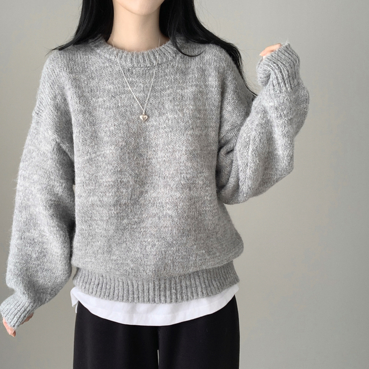 모아 러블리 아방 도톰 울 오버핏 라운드 파스텔 니트 그레이