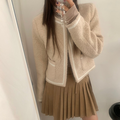 ウールアンゴラノーカラースノーショートジャケット BEIGE