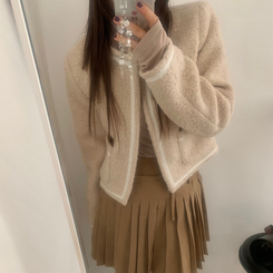 ウールアンゴラノーカラースノーショートジャケット BEIGE