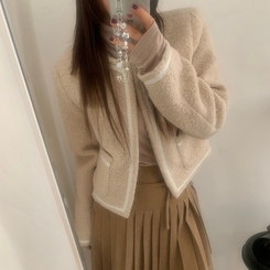 ウールアンゴラノーカラースノーショートジャケット BEIGE