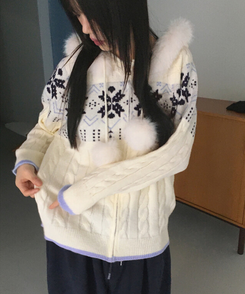 ノルディックケーブルファーニットジップアップ｜ジャンパー｜韓国