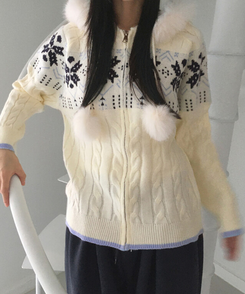 ノルディックケーブルファーニットジップアップ｜ジャンパー｜韓国