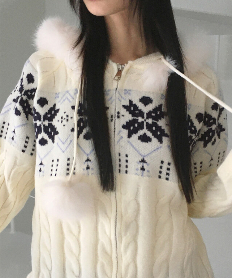 ノルディックケーブルファーニットジップアップ｜ジャンパー｜韓国