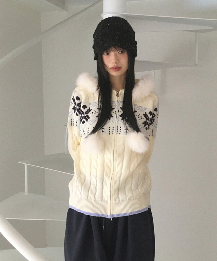 ノルディックケーブルファーニットジップアップ｜ジャンパー｜韓国