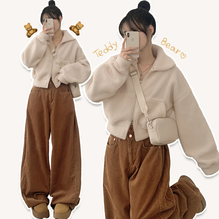 고중량 뽀글이 투웨이 크롭집업 하이넥 점퍼 양털자켓