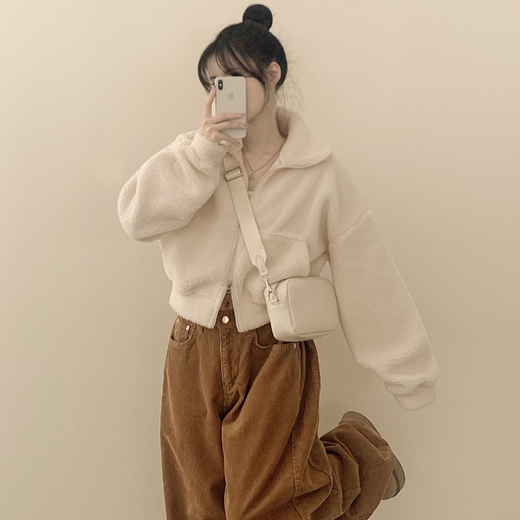 고중량 뽀글이 투웨이 크롭집업 하이넥 점퍼 양털자켓