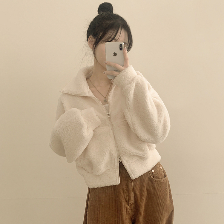 고중량 뽀글이 투웨이 크롭집업 하이넥 점퍼 양털자켓