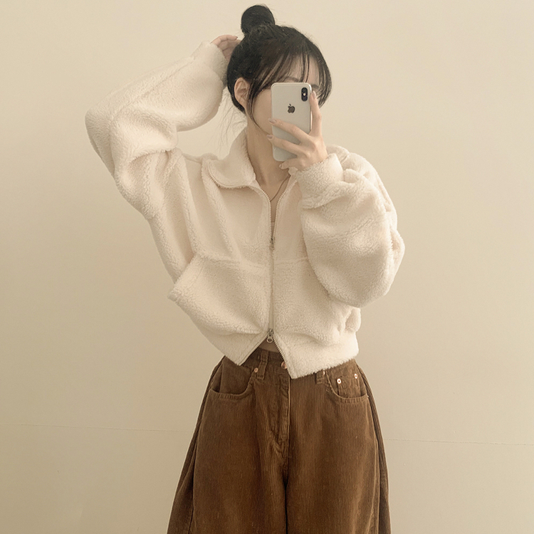 고중량 뽀글이 투웨이 크롭집업 하이넥 점퍼 양털자켓