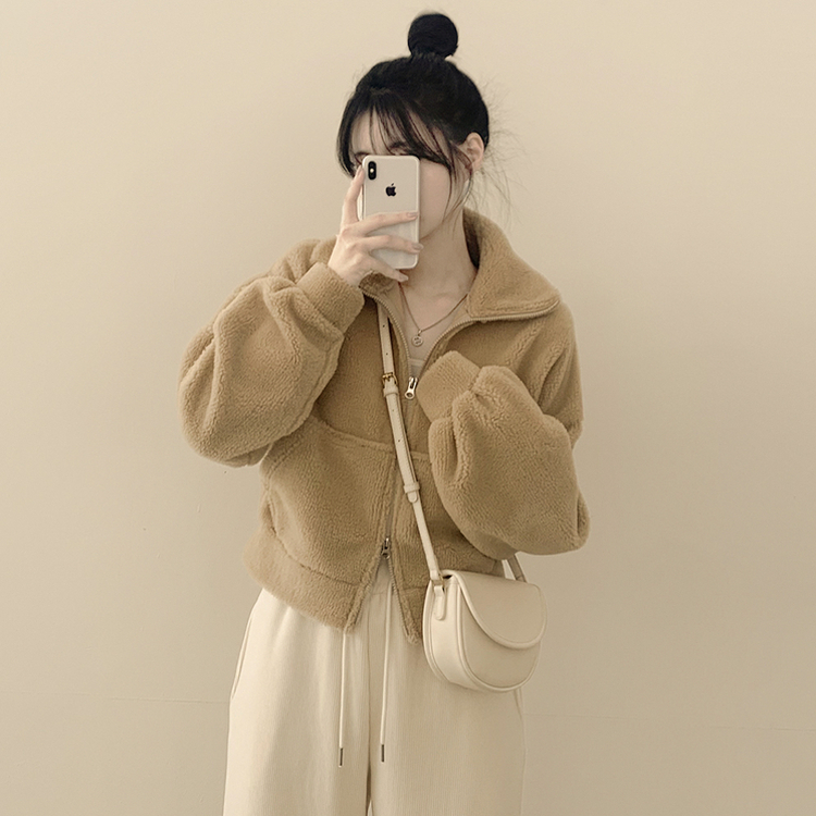 고중량 뽀글이 투웨이 크롭집업 하이넥 점퍼 양털자켓