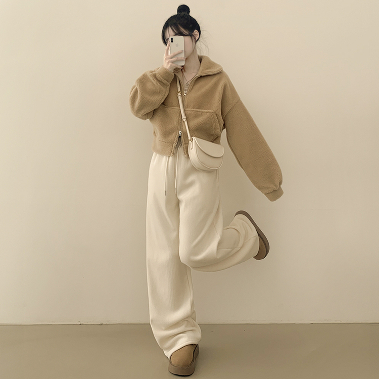 고중량 뽀글이 투웨이 크롭집업 하이넥 점퍼 양털자켓