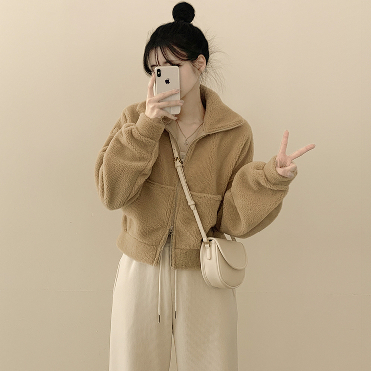 고중량 뽀글이 투웨이 크롭집업 하이넥 점퍼 양털자켓