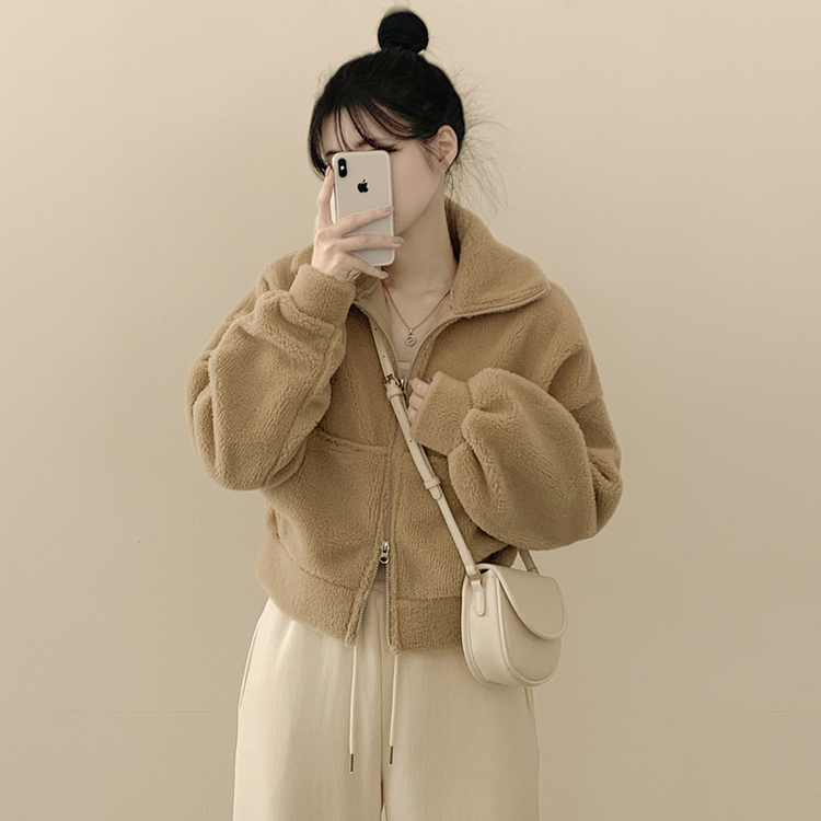 고중량 뽀글이 투웨이 크롭집업 하이넥 점퍼 양털자켓