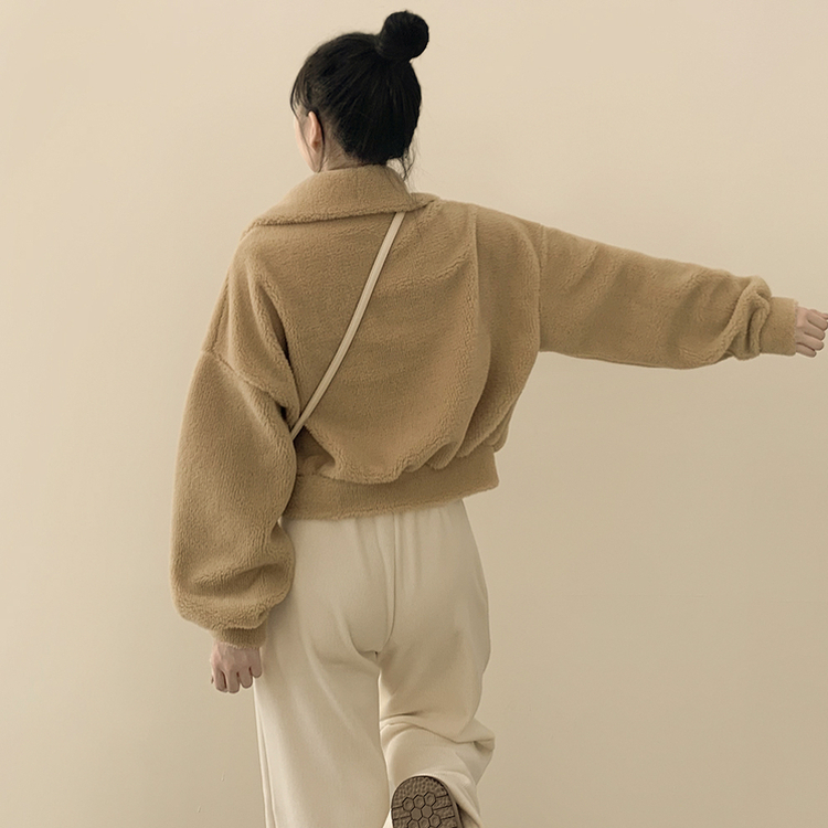 고중량 뽀글이 투웨이 크롭집업 하이넥 점퍼 양털자켓