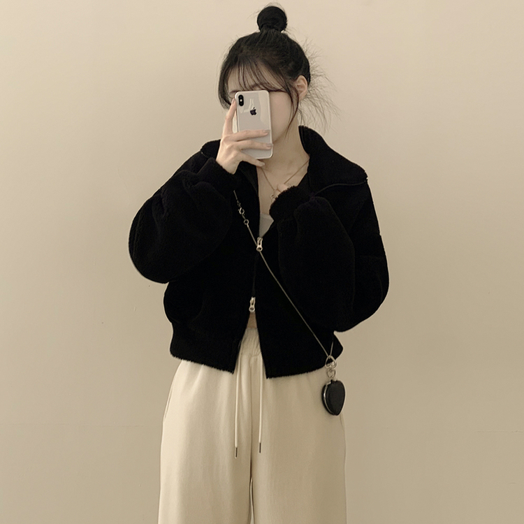 고중량 뽀글이 투웨이 크롭집업 하이넥 점퍼 양털자켓