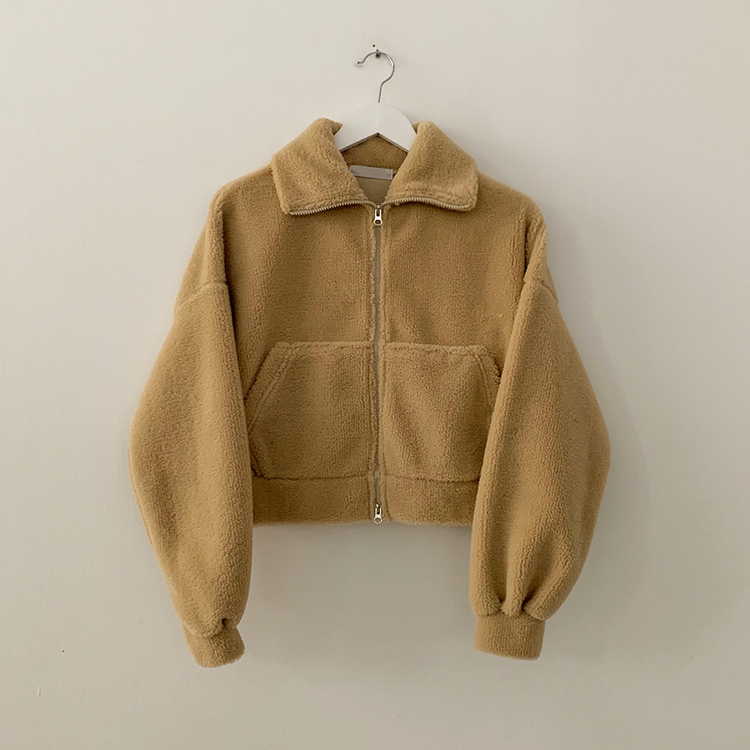 고중량 뽀글이 투웨이 크롭집업 하이넥 점퍼 양털자켓