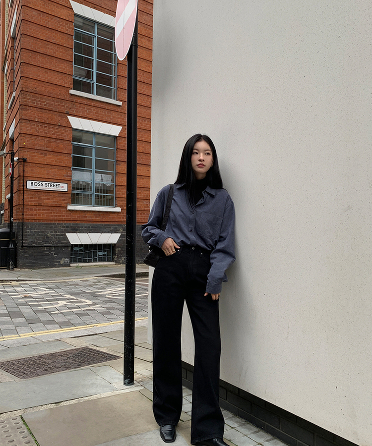 【丈別】プレーンセミワイドデニム BLACK DENIM