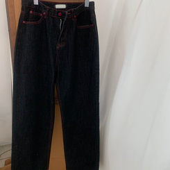 ワイド ハート刺繍ワイドブラックジーンズデニムパンツ
