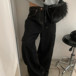 ワイド ワッペンワイドデニムパンツ BLACK DENIM