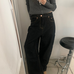 ワイド ワッペンワイドデニムパンツ BLACK DENIM