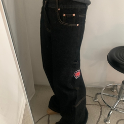 ワイド ワッペンワイドデニムパンツ BLACK DENIM