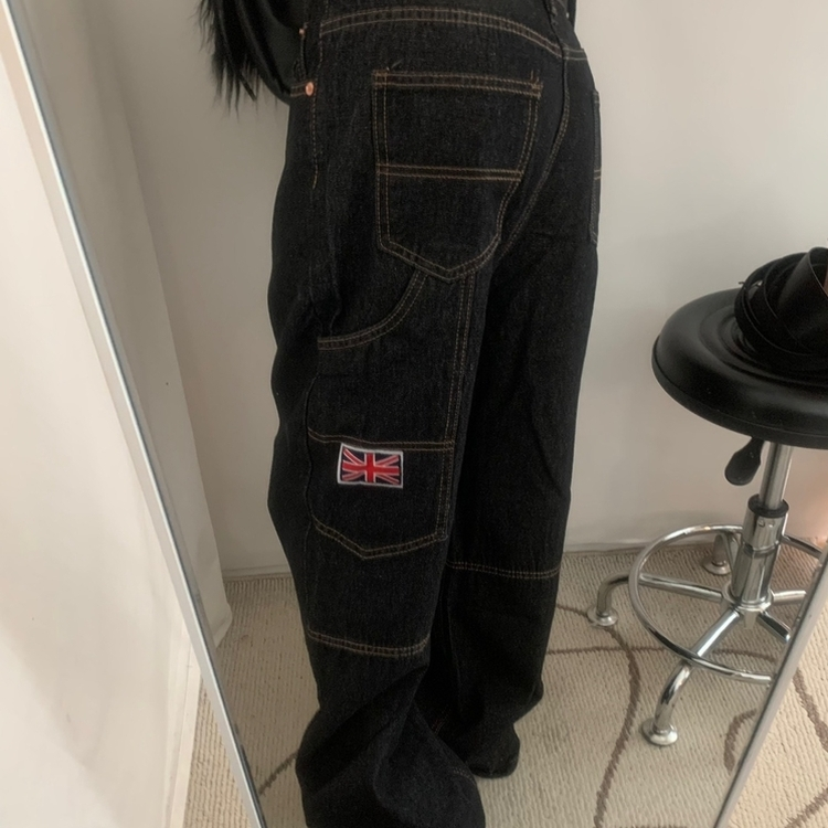 ワッペンワイドデニムパンツ BLACK DENIM