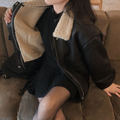 고급빈티지무드 소프트 스웨이드 양털 무스탕 점퍼 자켓 블랙