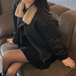 고급빈티지무드 소프트 스웨이드 양털 무스탕 점퍼 자켓 블랙