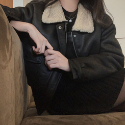 고급빈티지무드 소프트 스웨이드 양털 무스탕 점퍼 자켓 블랙