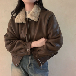 고급빈티지무드 소프트 스웨이드 양털 무스탕 점퍼 자켓 딥브라운