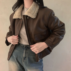 고급빈티지무드 소프트 스웨이드 양털 무스탕 점퍼 자켓 딥브라운