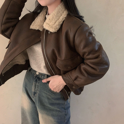 고급빈티지무드 소프트 스웨이드 양털 무스탕 점퍼 자켓 딥브라운