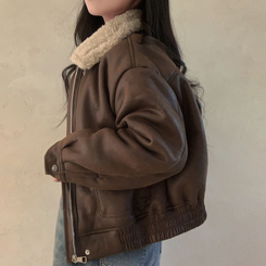 고급빈티지무드 소프트 스웨이드 양털 무스탕 점퍼 자켓 딥브라운