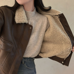 고급빈티지무드 소프트 스웨이드 양털 무스탕 점퍼 자켓 딥브라운