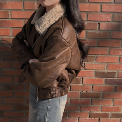 고급빈티지무드 소프트 스웨이드 양털 무스탕 점퍼 자켓 딥브라운