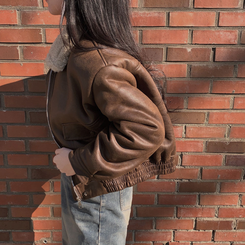 고급빈티지무드 소프트 스웨이드 양털 무스탕 점퍼 자켓 딥브라운